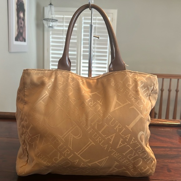 FURLA Gold Nylon and Leather Handbag